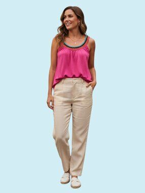 Boden Tank Top Women's Size 20 Pink Crochet Trim Scoop Neck Sleeveless Jersey